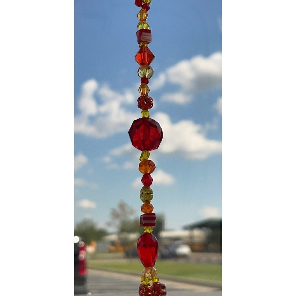Beaded Suncatcher Rearview Mirror Car Charm Yellow Orange Red Crystal Prism - Picture 5 of 10